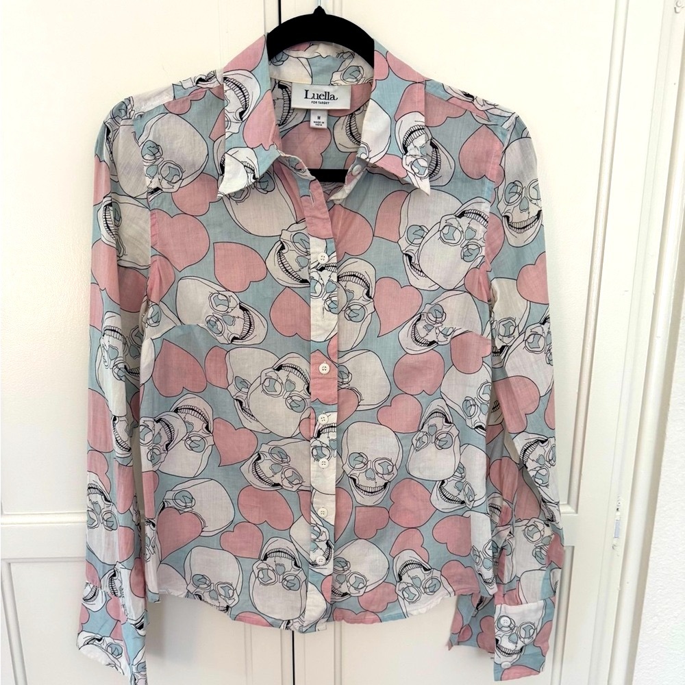 Ella Pink & Blue Heart Print Button-Down Shirt